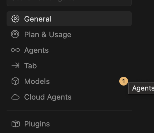 Cursor Settings Sidebar